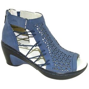 JBU By Jambu Women's Nelly Wedge Sandal Navy Blue Back Zipper Open Toe